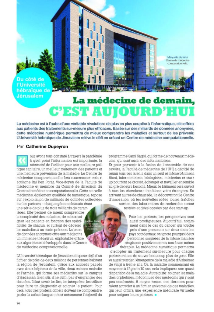 Article dans le magazine L&#039;Arche La médecine de demain c&#039;est aujourd&#039;hui